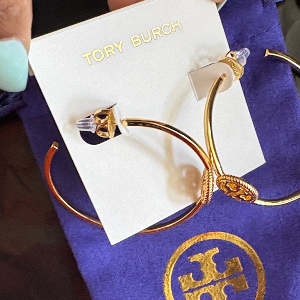 Tory Burch Gold Open Hoop Earrings - Picture 3 of 4